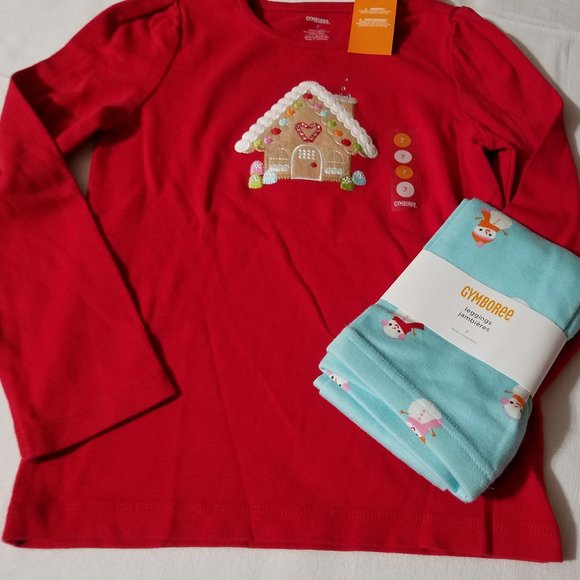 Gymboree Cozy Cutie gingerbread house size 7 shirt & snowman leggings NWT - Picture 2 of 3